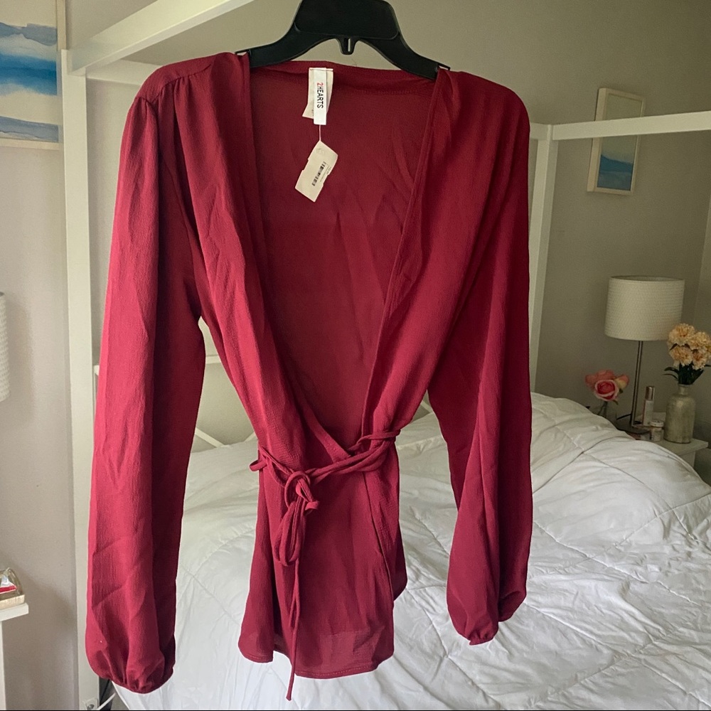 Maroon Tie Wrap Blouse - NWT